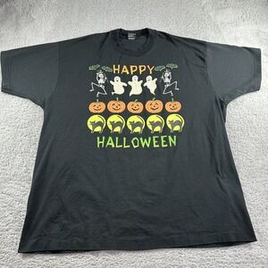 Vintage Halloween Shirt Mens 3x Black Puff Print Glow Ghost Pumpkin Skeleton USA